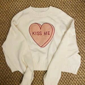 Kiss Me Heart Embroidered Cream Sweater
